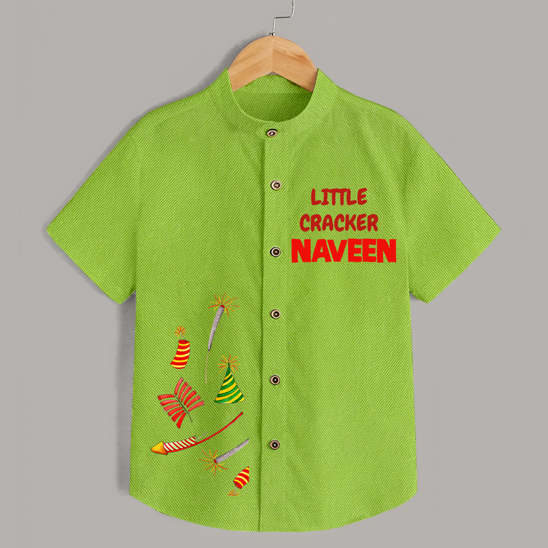 Little Cracker Shirt | Personalized Kids Shirt for Diwali Celebration - LIME GREEN - 0 - 6 Months Old (Chest 23")