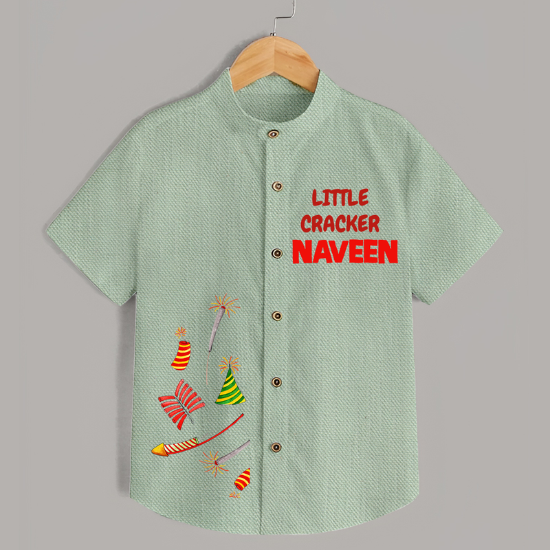Little Cracker Shirt | Personalized Kids Shirt for Diwali Celebration - MINT GREEN - 0 - 6 Months Old (Chest 23")