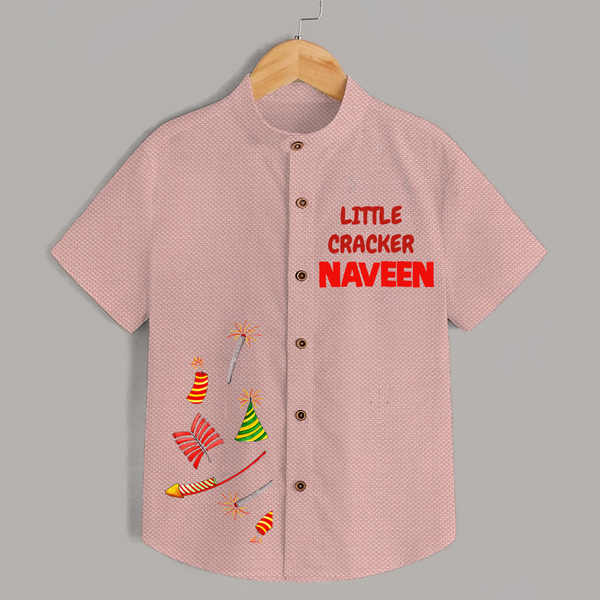 Little Cracker Shirt | Personalized Kids Shirt for Diwali Celebration - PEACH - 0 - 6 Months Old (Chest 23")