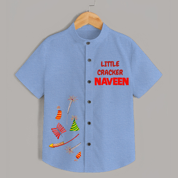 Little Cracker Shirt | Personalized Kids Shirt for Diwali Celebration - SKY BLUE - 0 - 6 Months Old (Chest 23")