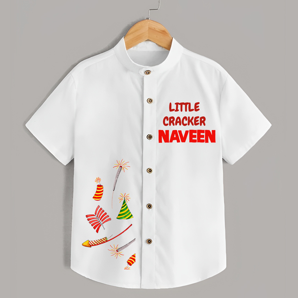 Little Cracker Shirt | Personalized Kids Shirt for Diwali Celebration - WHITE - 0 - 6 Months Old (Chest 23")