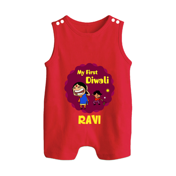 My First Diwali Sparkle Button Romper - RED - New Born (Chest 18")
