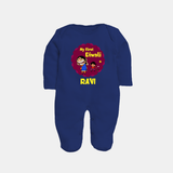 My First Diwali Sparkle Full Body Suit - NAVY BLUE - New Born (Chest 7.5")