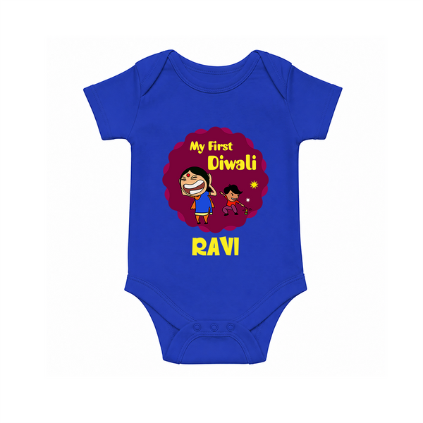 My First Diwali Sparkle Romper - COBALT BLUE - New Born (Chest 14")