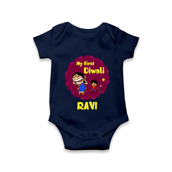 My First Diwali Sparkle Romper - NAVY BLUE - New Born (Chest 14")