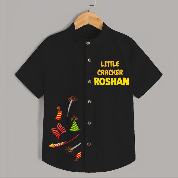 Little Cracker Shirt | Personalized Kids Shirt for Diwali Celebration - BLACK - 0 - 6 Months Old (Chest 23")