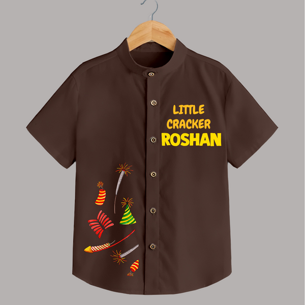 Little Cracker Shirt | Personalized Kids Shirt for Diwali Celebration - CHOCOLATE BROWN - 0 - 6 Months Old (Chest 23")