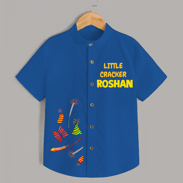 Little Cracker Shirt | Personalized Kids Shirt for Diwali Celebration - COBALT BLUE - 0 - 6 Months Old (Chest 23")