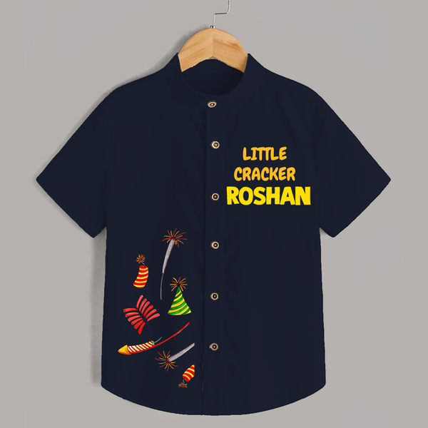Little Cracker Shirt | Personalized Kids Shirt for Diwali Celebration - NAVY BLUE - 0 - 6 Months Old (Chest 23")