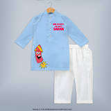 Mini Rocket On Duty Diwali Kurta  - BABY BLUE - 3 - 6 Months Old (Chest 24", Kurta Length 14'', Waist 19", Pant Length 14")