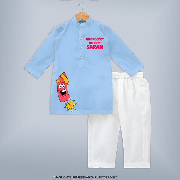 Mini Rocket On Duty Diwali Kurta  - BABY BLUE - 3 - 6 Months Old (Chest 24", Kurta Length 14'', Waist 19", Pant Length 14")