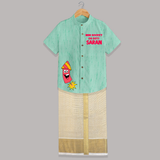 Mini Rocket On Duty Diwali Shirt and Dhoti  - AQUA GREEN - 0 - 6 Months Old (Chest-23") (Dhoti length-14")