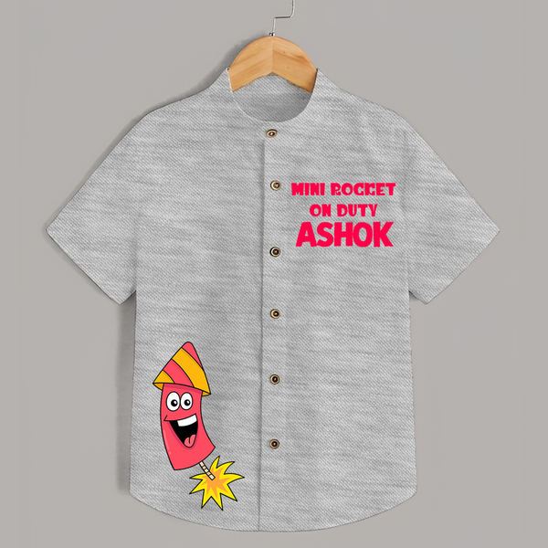 Mini Rocket on Duty Shirt | Custom Kids Shirt for Festival Fun - GREY - 0 - 6 Months Old (Chest 23")