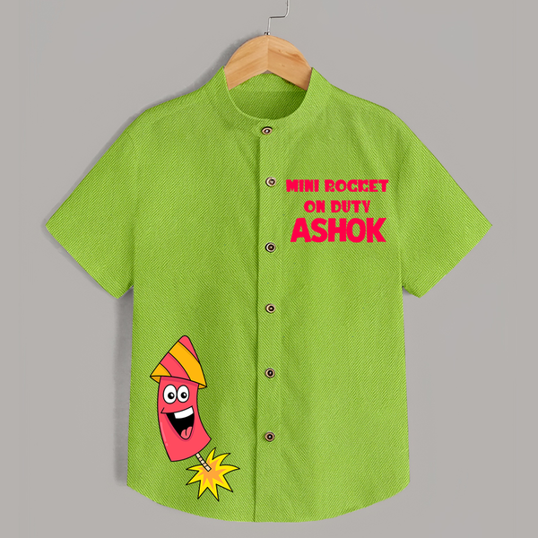 Mini Rocket on Duty Shirt | Custom Kids Shirt for Festival Fun - LIME GREEN - 0 - 6 Months Old (Chest 23")