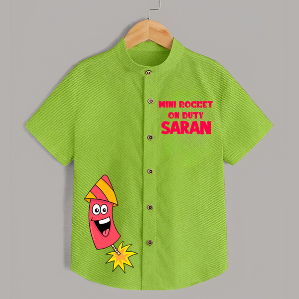 Mini Rocket On Duty Diwali Shirt  - LIME GREEN - 0 - 6 Months Old (Chest 23")