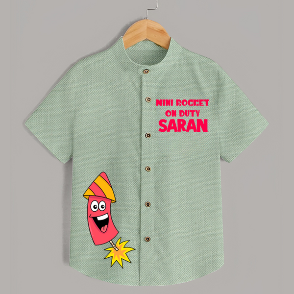 Mini Rocket On Duty Diwali Shirt  - MINT GREEN - 0 - 6 Months Old (Chest 23")