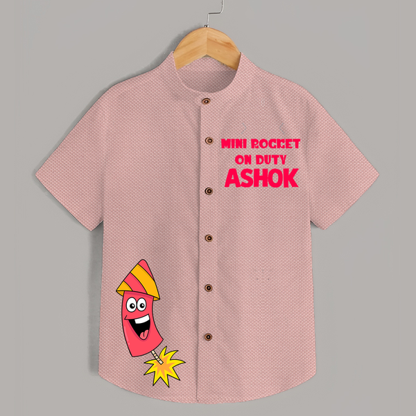 Mini Rocket on Duty Shirt | Custom Kids Shirt for Festival Fun - PEACH - 0 - 6 Months Old (Chest 23")