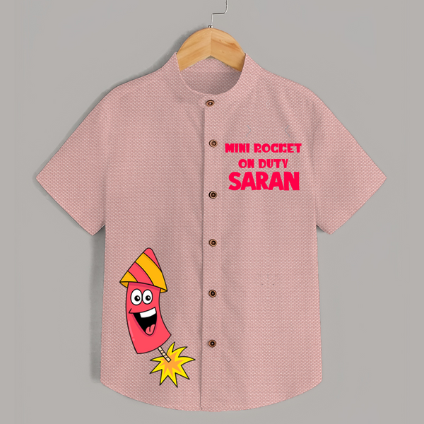 Mini Rocket On Duty Diwali Shirt  - PEACH - 0 - 6 Months Old (Chest 23")