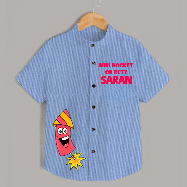 Mini Rocket On Duty Diwali Shirt  - SKY BLUE - 0 - 6 Months Old (Chest 23")