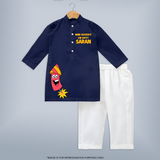 Mini Rocket On Duty Diwali Kurta  - NAVY BLUE - 3 - 6 Months Old (Chest 24", Kurta Length 14'', Waist 19", Pant Length 14")