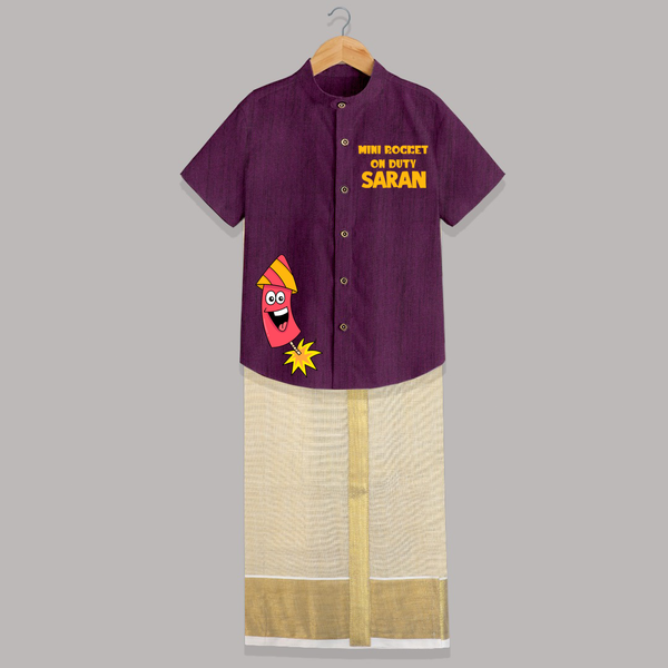 Mini Rocket On Duty Diwali Shirt and Dhoti  - GRAPE - 0 - 6 Months Old (Chest-23") (Dhoti length-14")