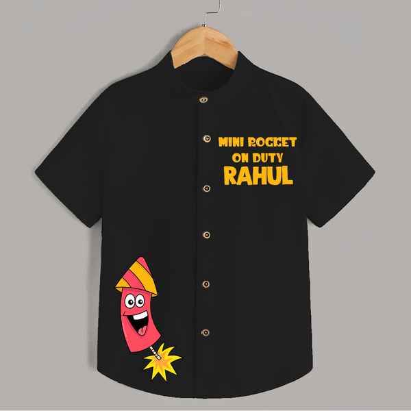 Mini Rocket on Duty Shirt | Custom Kids Shirt for Festival Fun - BLACK - 0 - 6 Months Old (Chest 23")