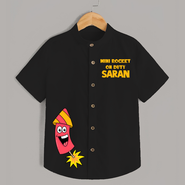 Mini Rocket On Duty Diwali Shirt  - BLACK - 0 - 6 Months Old (Chest 23")