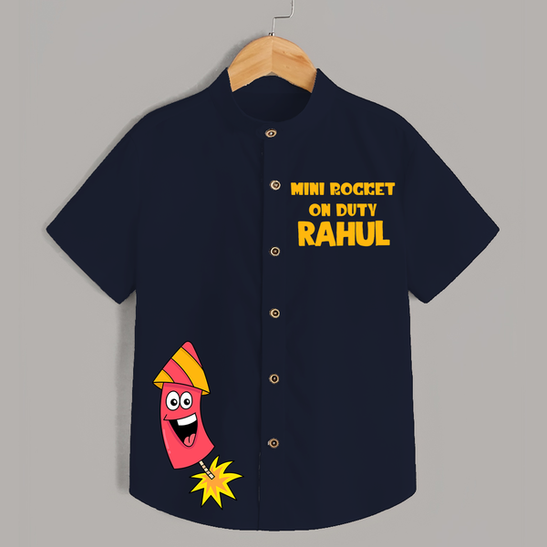 Mini Rocket on Duty Shirt | Custom Kids Shirt for Festival Fun - NAVY BLUE - 0 - 6 Months Old (Chest 23")