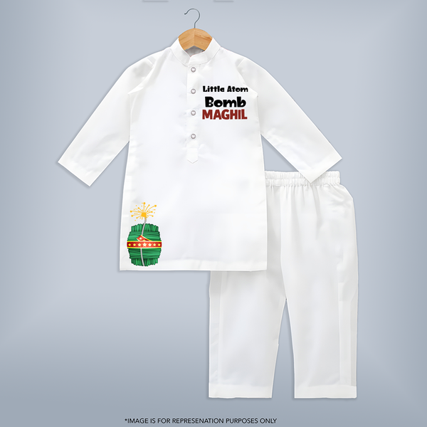 Little Bomb Kurta | Personalized Kids Kurta for Diwali Celebration - WHITE - 3 - 6 Months Old (Chest 24", Kurta Length 14'', Waist 19", Pant Length 14")