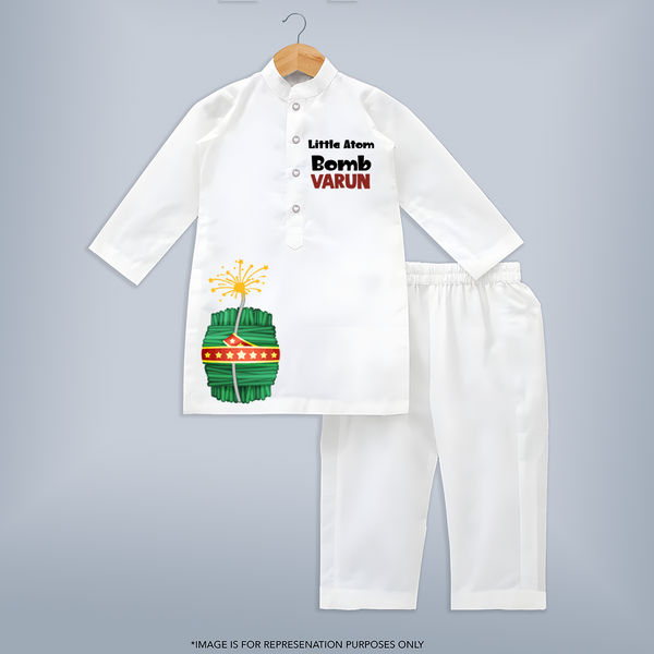 Little Atom Bomb Diwali Kurta  - WHITE - 3 - 6 Months Old (Chest 24", Kurta Length 14'', Waist 19", Pant Length 14")