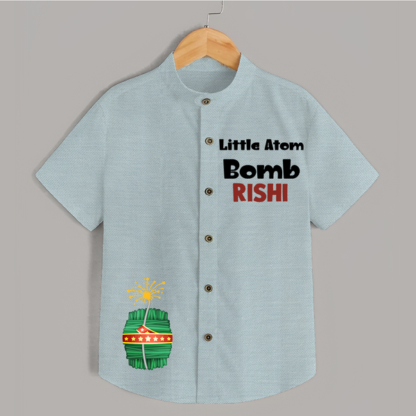 Little Atom Bomb Shirt | Custom Kids Shirt for Diwali Festivities - ARCTIC BLUE - 0 - 6 Months Old (Chest 23")