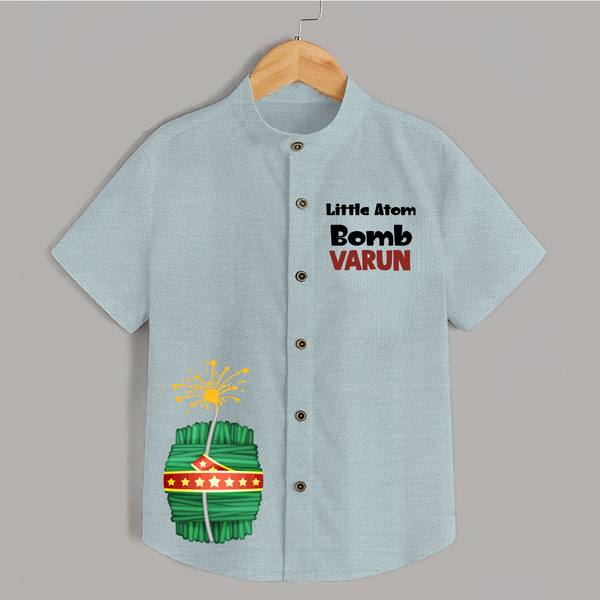 Little Atom Bomb Diwali Shirt  - ARCTIC BLUE - 0 - 6 Months Old (Chest 23")