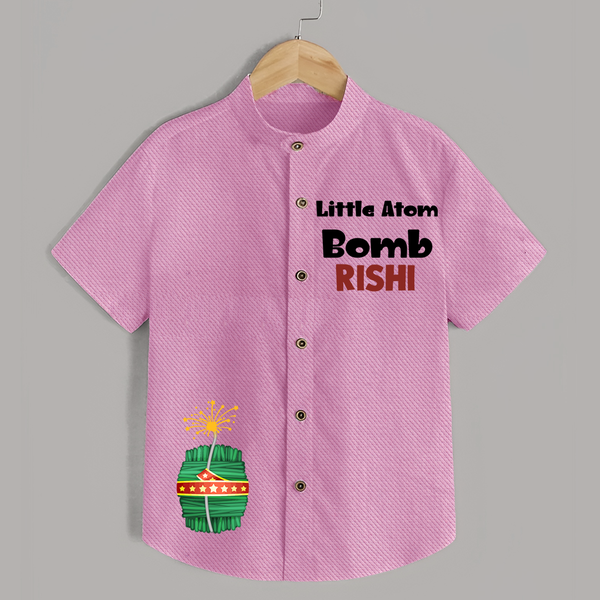 Little Atom Bomb Shirt | Custom Kids Shirt for Diwali Festivities - BABY PINK - 0 - 6 Months Old (Chest 23")