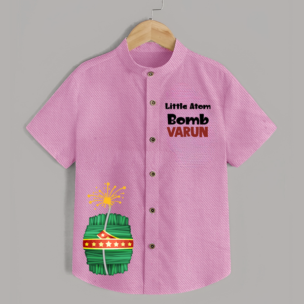 Little Atom Bomb Diwali Shirt  - BABY PINK - 0 - 6 Months Old (Chest 23")