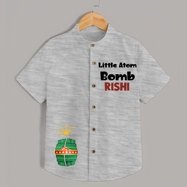 Little Atom Bomb Shirt | Custom Kids Shirt for Diwali Festivities - GREY - 0 - 6 Months Old (Chest 23")