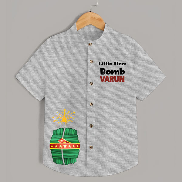Little Atom Bomb Diwali Shirt  - GREY - 0 - 6 Months Old (Chest 23")