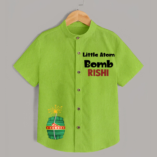 Little Atom Bomb Shirt | Custom Kids Shirt for Diwali Festivities - LIME GREEN - 0 - 6 Months Old (Chest 23")