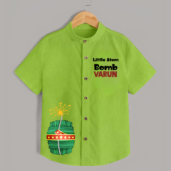 Little Atom Bomb Diwali Shirt  - LIME GREEN - 0 - 6 Months Old (Chest 23")
