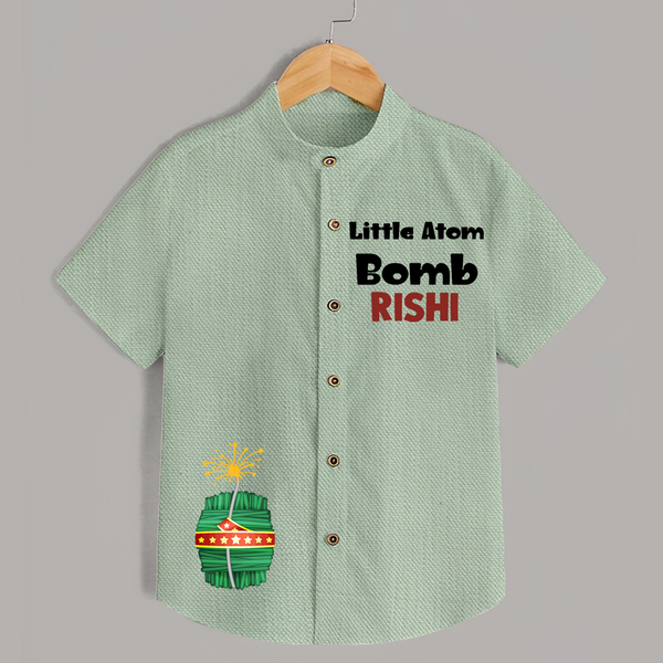 Little Atom Bomb Shirt | Custom Kids Shirt for Diwali Festivities - MINT GREEN - 0 - 6 Months Old (Chest 23")