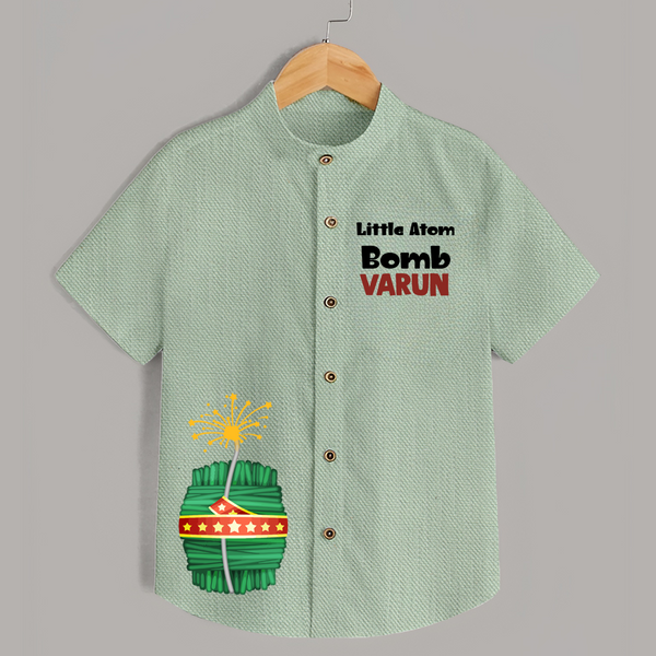 Little Atom Bomb Diwali Shirt  - MINT GREEN - 0 - 6 Months Old (Chest 23")