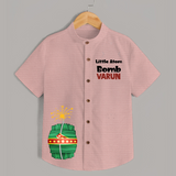 Little Atom Bomb Diwali Shirt  - PEACH - 0 - 6 Months Old (Chest 23")