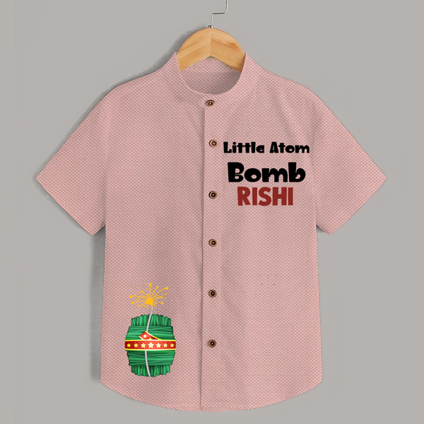 Little Atom Bomb Shirt | Custom Kids Shirt for Diwali Festivities - PEACH - 0 - 6 Months Old (Chest 23")