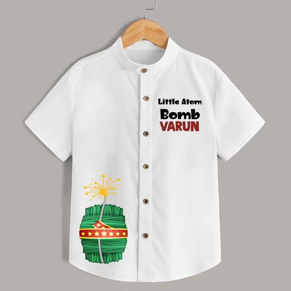 Little Atom Bomb Diwali Shirt  - WHITE - 0 - 6 Months Old (Chest 23")