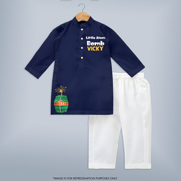 Little Bomb Kurta | Personalized Kids Kurta for Diwali Celebration - NAVY BLUE - 3 - 6 Months Old (Chest 24", Kurta Length 14'', Waist 19", Pant Length 14")