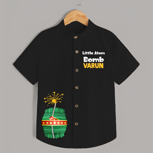 Little Atom Bomb Diwali Shirt  - BLACK - 0 - 6 Months Old (Chest 23")
