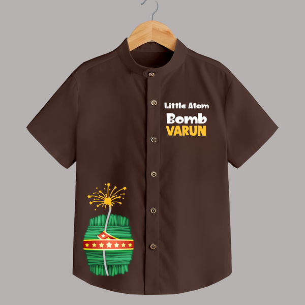 Little Atom Bomb Diwali Shirt  - CHOCOLATE BROWN - 0 - 6 Months Old (Chest 23")