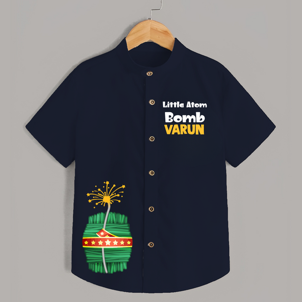 Little Atom Bomb Diwali Shirt  - NAVY BLUE - 0 - 6 Months Old (Chest 23")