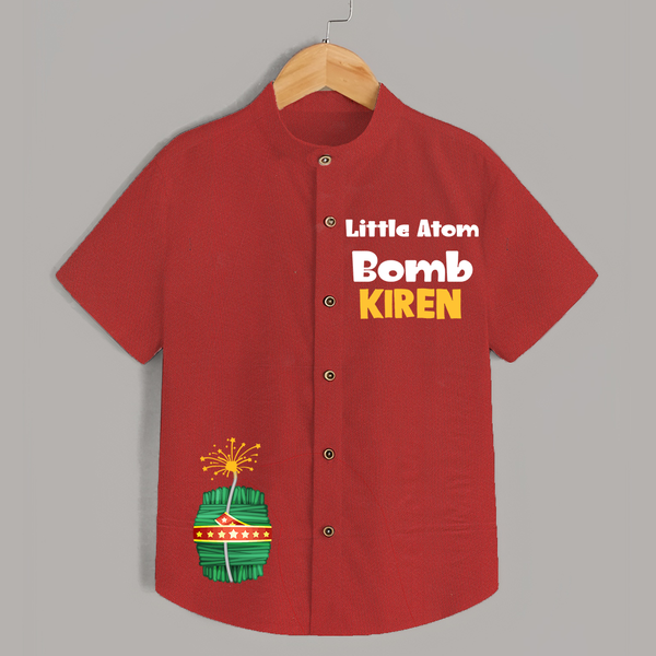 Little Atom Bomb Shirt | Custom Kids Shirt for Diwali Festivities - RED - 0 - 6 Months Old (Chest 23")