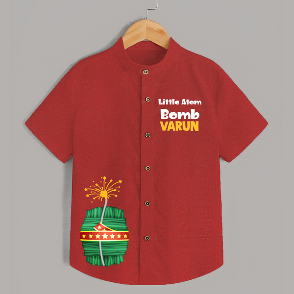 Little Atom Bomb Diwali Shirt  - RED - 0 - 6 Months Old (Chest 23")