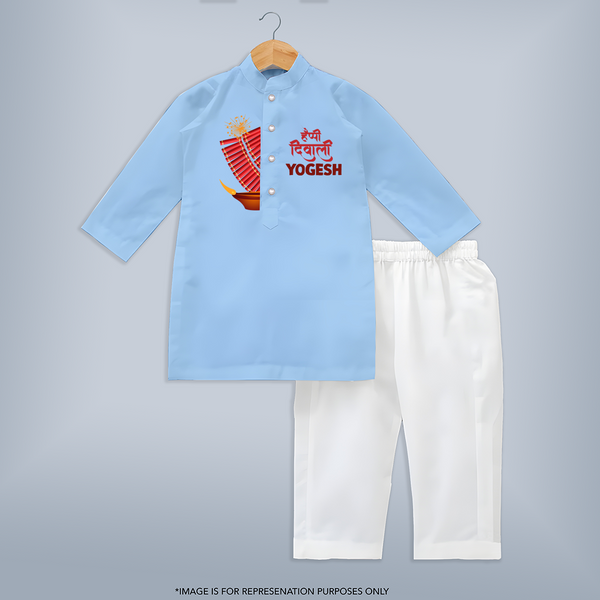 Diwali Diya Celebration Kurta  - BABY BLUE - 3 - 6 Months Old (Chest 24", Kurta Length 14'', Waist 19", Pant Length 14")